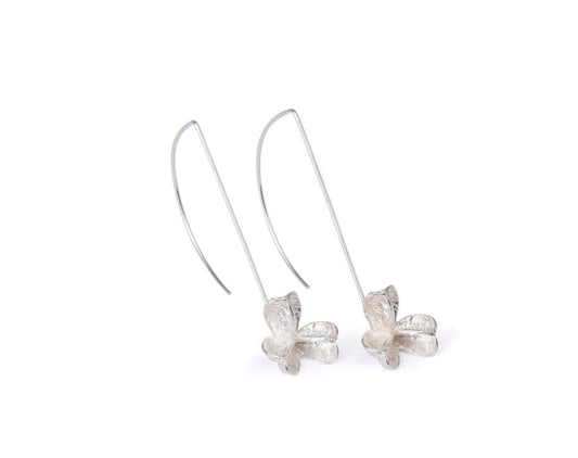 Small Silver Spikethorn Long Silver Hook Earrings