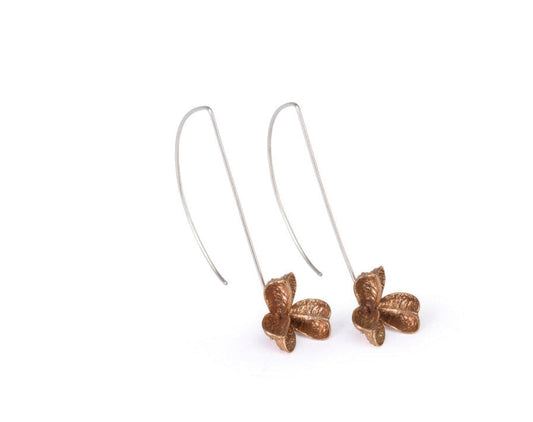 Small Bronze Spikethorn Long Silver Hook Earrings