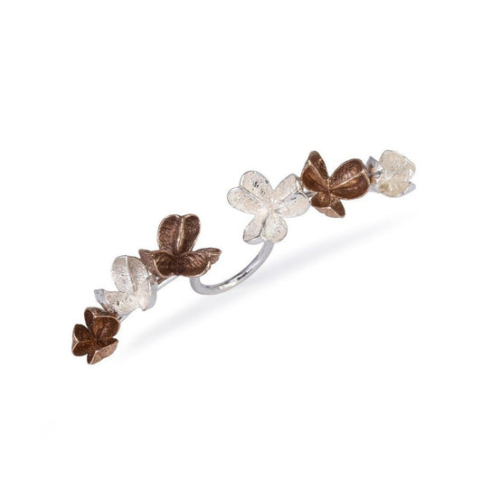 Two-Tone Bronze and Silver Spikethorn Statement Bar Ring