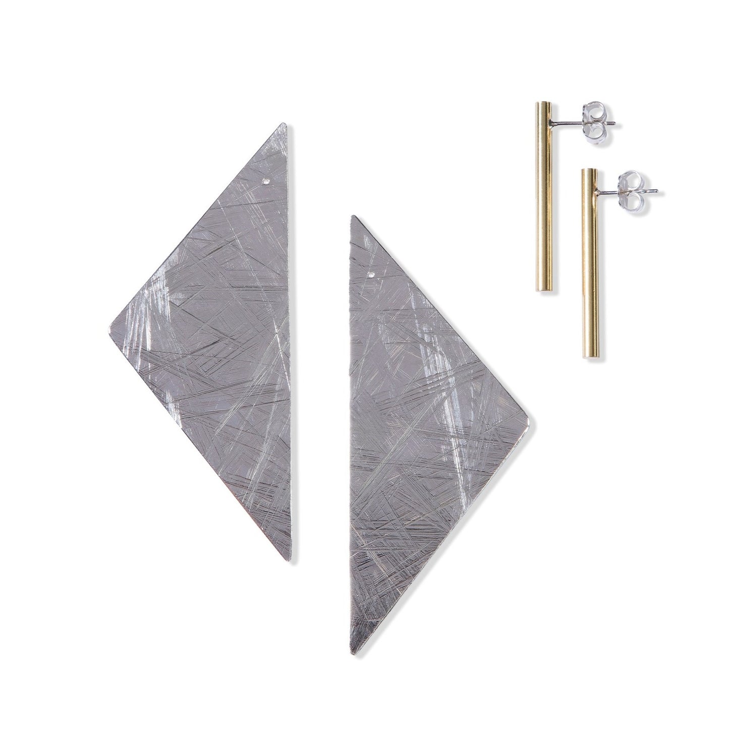 Separated Large Silver Back and Brass Studs Abstract Duos