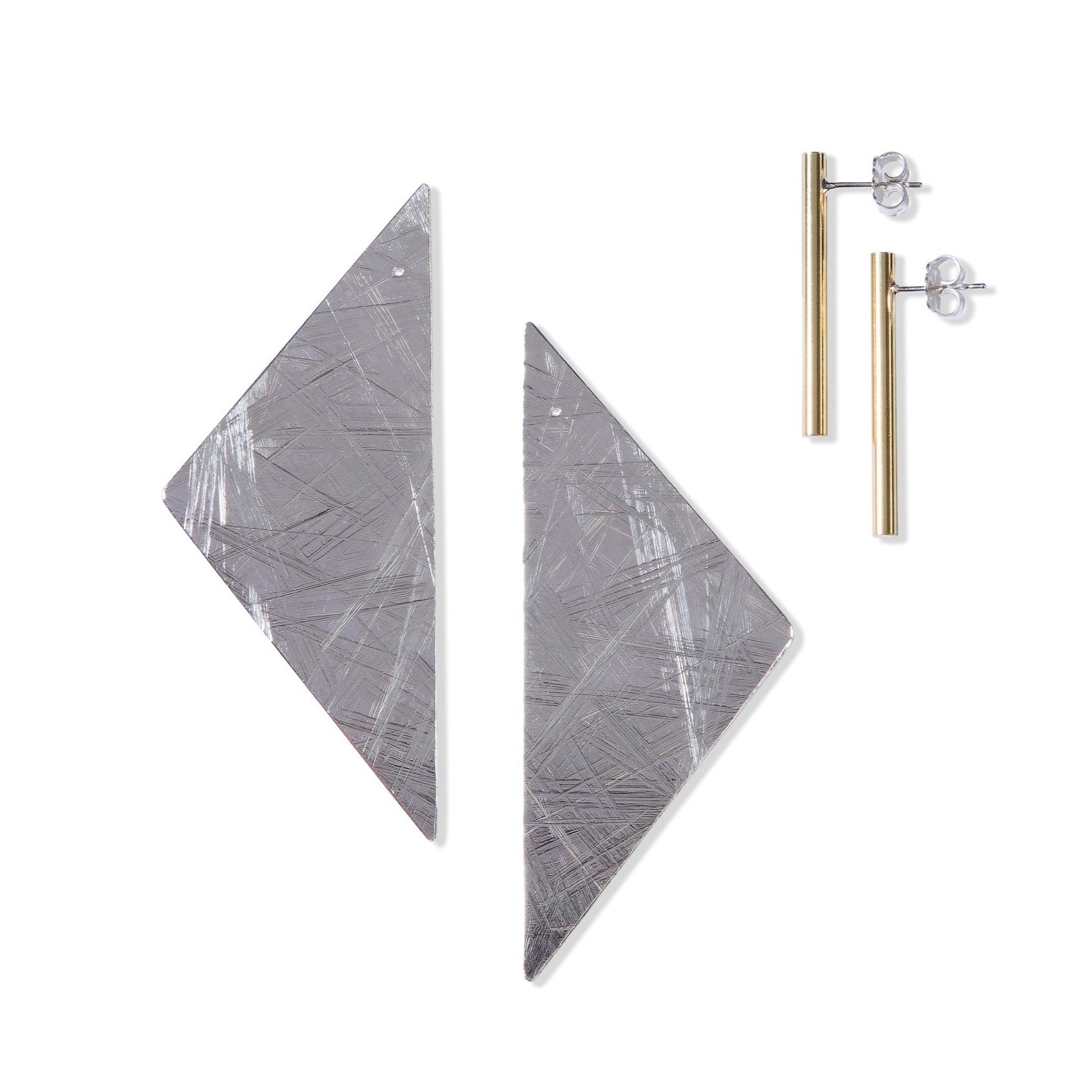 Separated Large Silver Back and Brass Studs Abstract Duos