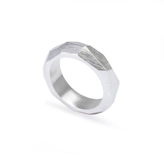 Wide Silver Faceted Ring