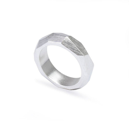 Silver Wide Faceted Ring