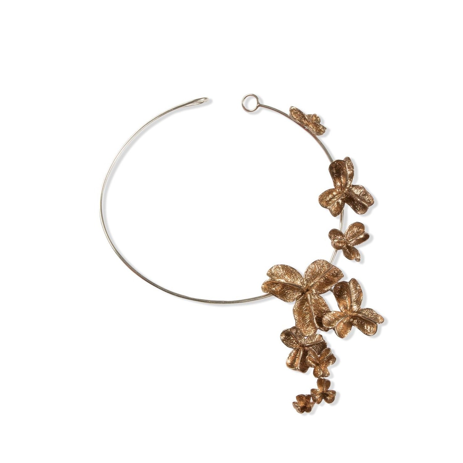 Asymmetrical Spikethorn Collar Necklace - Silver Collar with Bronze Pods