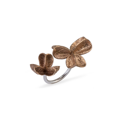 Bronze Double Pod Ring on Silver Band