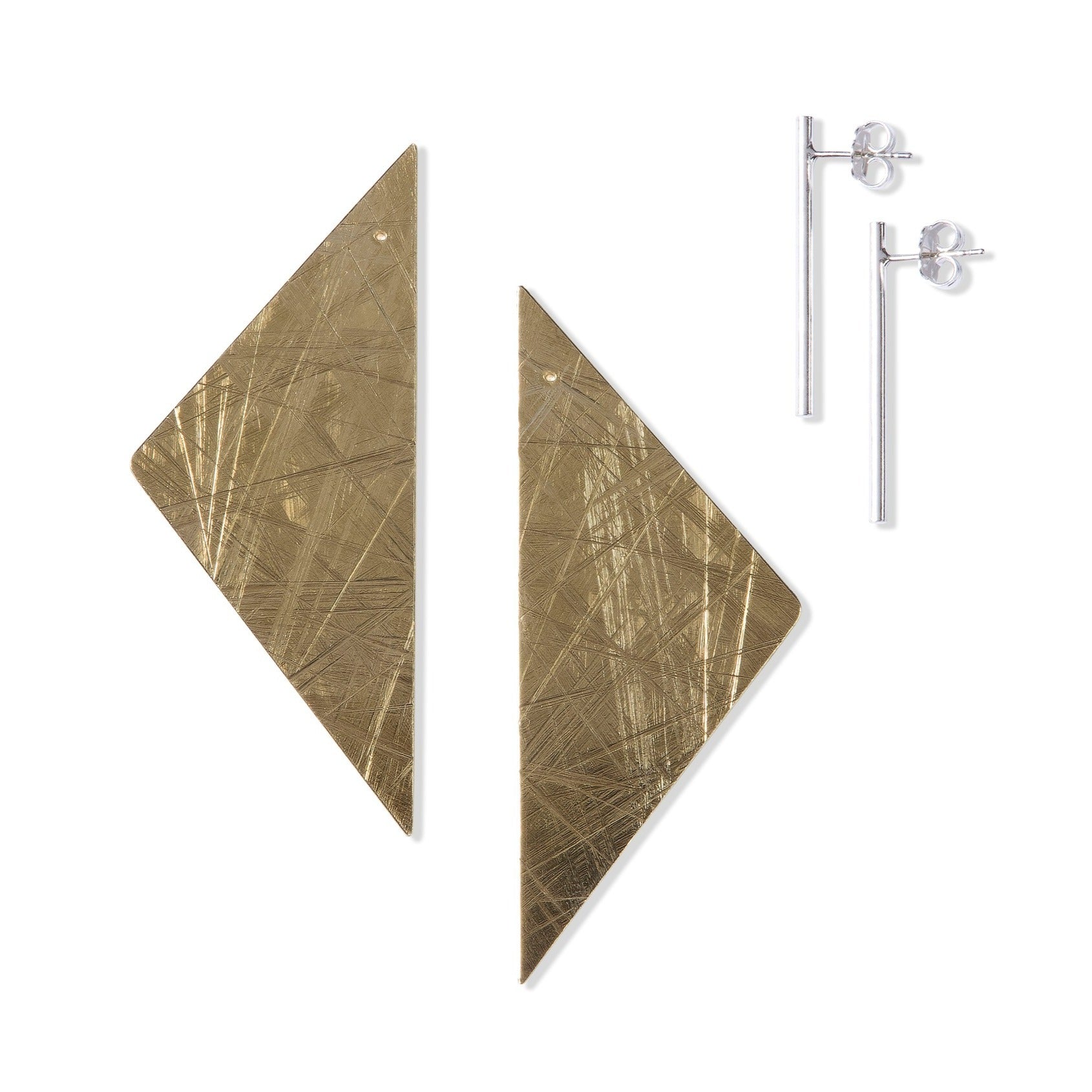 Separated Large Brass Back and Silver Studs Abstract Duos