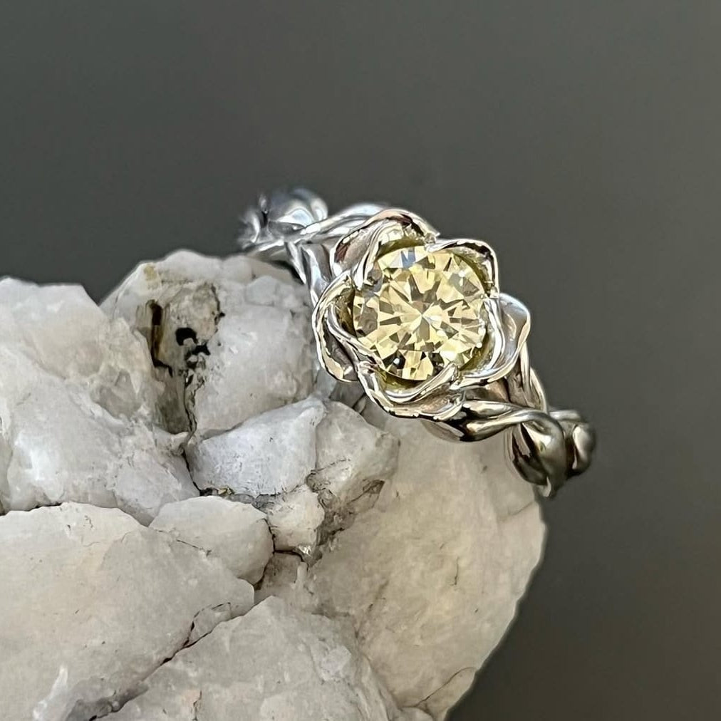 rose like white gold and yellow diamond ring