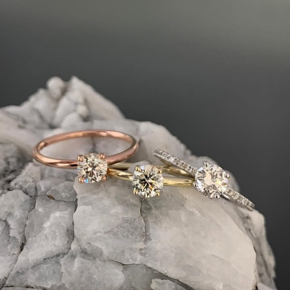 Yellow, white, and rose gold diamond rings