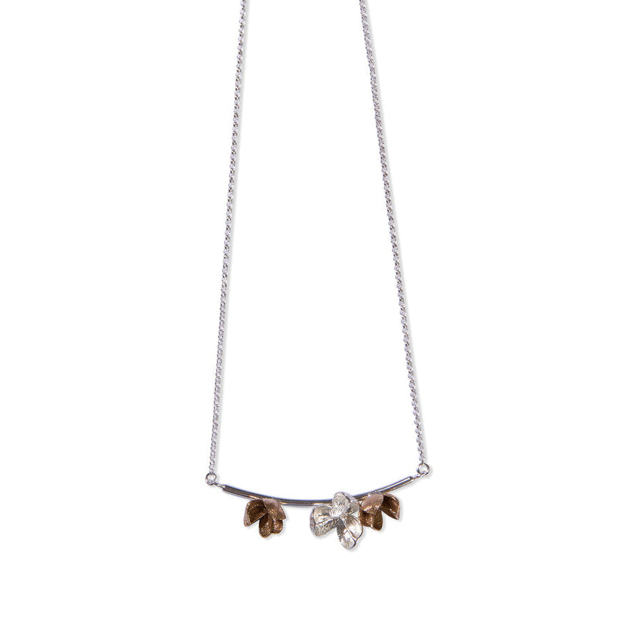 Silver and Bronze Spikethorn Curved Bar Necklace - 3 pods by Tiffany Marx