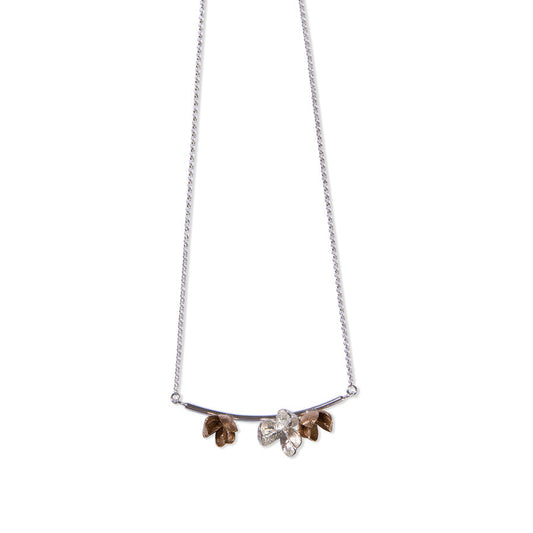 Silver and Bronze Spikethorn Curved Bar Necklace - 3 pods by Tiffany Marx