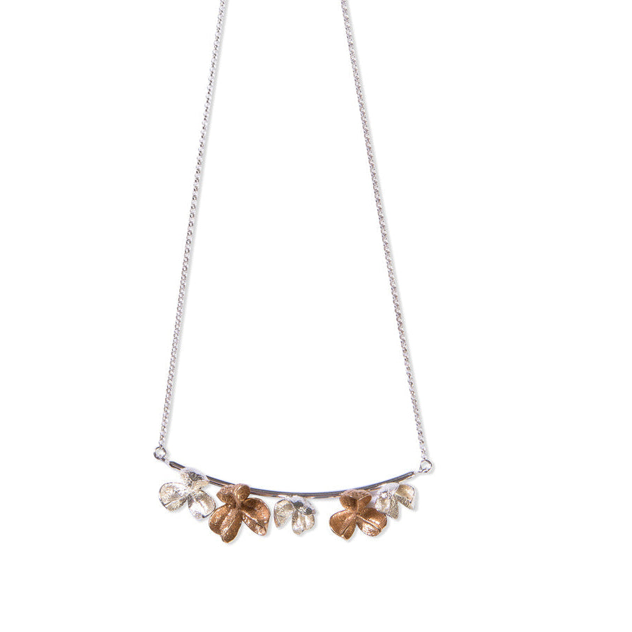 Silver and Bronze Spikethorn Curved Bar Necklace - 5 pods by Tiffany Marx