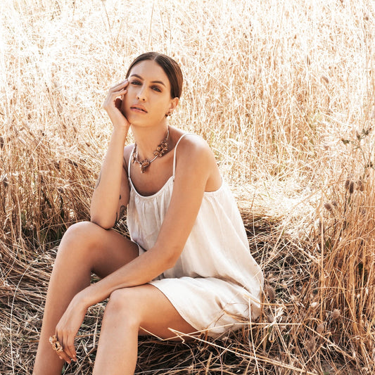 Bronze Double XL Pod Ring and Bronze Spikethorn Collar on model by Tiffany Marx