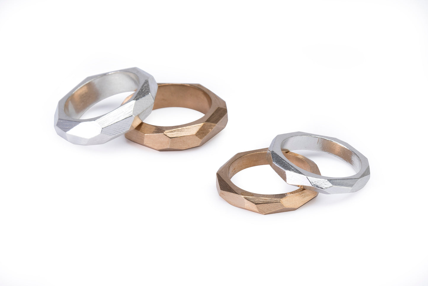 Silver and Bronze Wide and Skinny Faceted Rings by Tiffany Marx