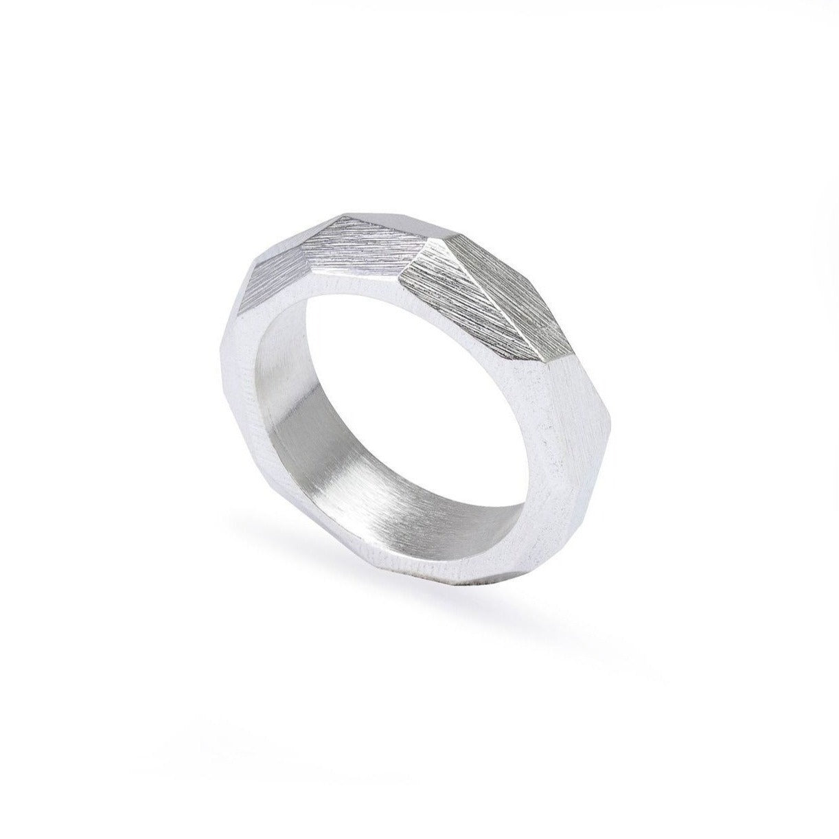 Silver Wide Faceted Ring by Tiffany Marx